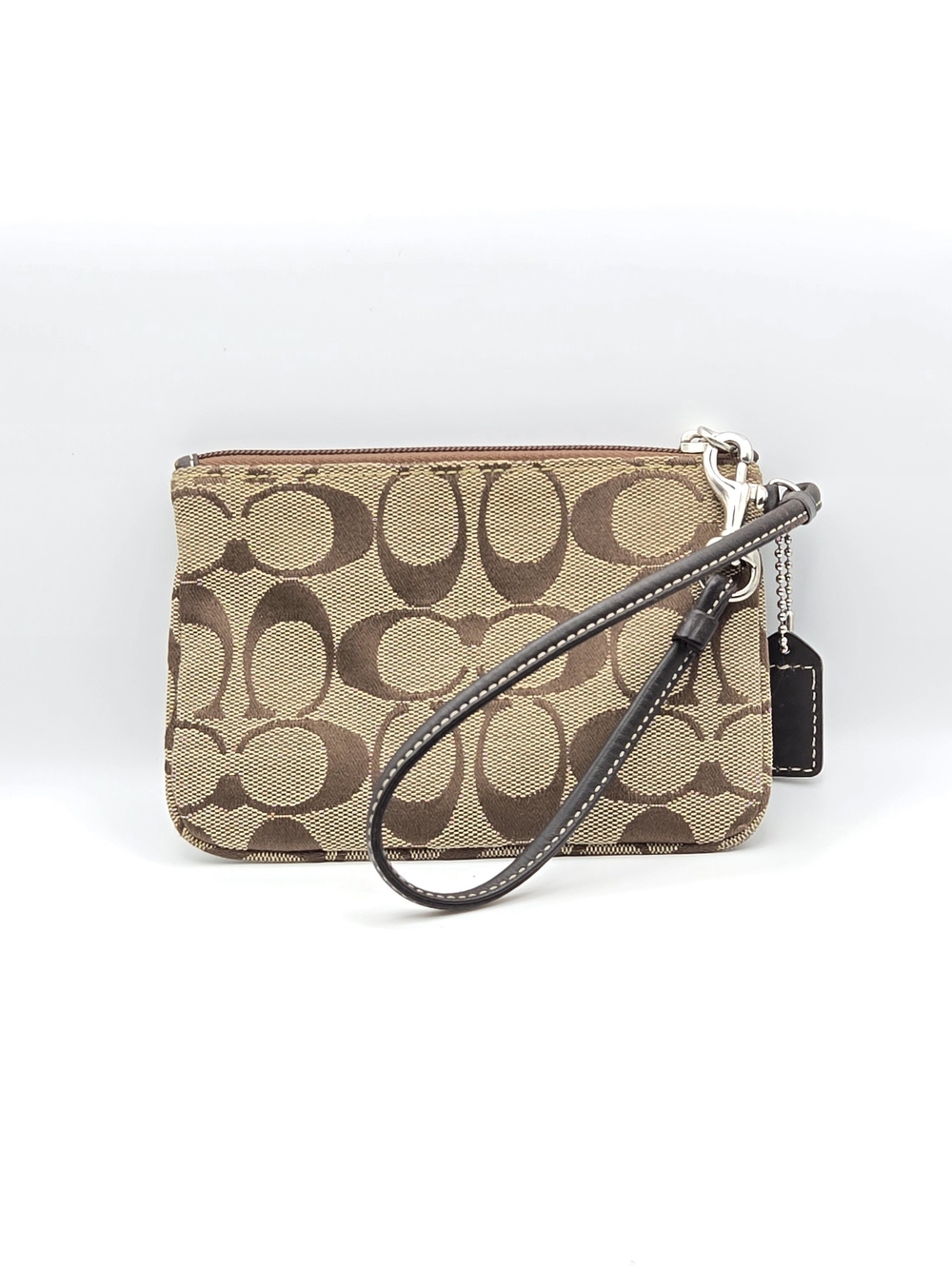 Coach Beige and Brown Signature Canvas Wristlet - Picture 2 of 9